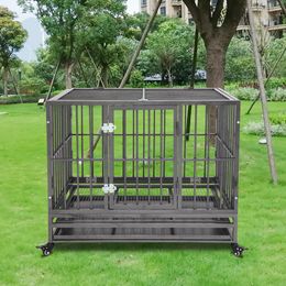 Heavy Duty Dog Cage Crate Kennel Metal Pet Playpen Portable With Tray Silver337N