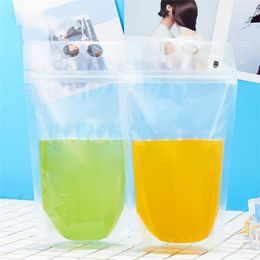 100Pcs 250ml-500ml Stand-Up Plastic Drink Pouches Bags with Straw Food Grade Plastices Beverage Package Bag Wine Juice Liquid Packing Drinking Pouch