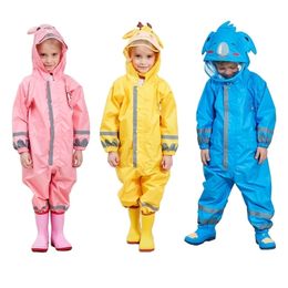 3-10 Years Children Raincoat Kids Boys Girls Outdoor Waterproof Jumpsuit Hooded One Piece Cartoon Baby Rainwear 210320