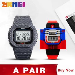 SKMEI Uhr Männer Kinder Cartoon Uhren Mode Lässig Armbanduhren Für Vater Sohn Uhr montre enfant homme 1471 1095 Set2022