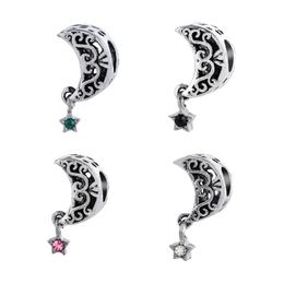 Fits Pandora Bracelets 20Pcs Moon Star Dangle Silver Charm Bead Loose Beads For Wholesale Diy European Sterling Jewellery Marking Charm Women