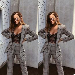 Red Carpet Fashion Women Suit Sets Classic Plaid Cheque Tuxedos Evening Party Slim Blazer Formal Wear For Wedding (Jacket+Pants)