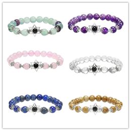 Beaded Strands Bracelet Hexagram Star Healing Crystal Stone Stretch Water-drop Bracelets 8MM inlaid hand ornament