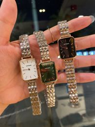 Fashion Women Stainless Steel Green Dial Watches Rose Gold Geometric Rectangular Wristwatch Female Quartz Clock 20mm