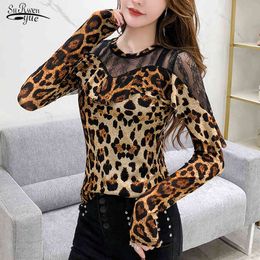 Spring Fashion Leopard Lace Stitching Crewneck Women Blouse Long Sleeve Streetwear Pullover Shirts Blusas 8409 50 210508