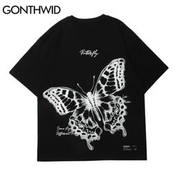 Harajuku Tshirts Hip Hop Butterfly Short Sleeve Tees Shirts Streetwear Men Fashion Cotton Punk Rock Gothic T-Shirt Tops 210602