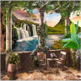 murals living room customized wallpaper balcony waterfall scenery 3d background wall