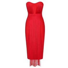 Tassel Women Bandage Dress Arrival Strapless Party Club Celebrity Sexy Summer Dresses Bodycon Ladies Clothes 210515