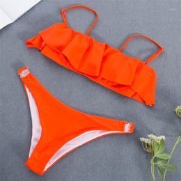 One Piece Bikini Ruffle Sling Swimming Suit For Women Push-Up Pad Swimwear Swimsuit Beachwear Set Trajes De Baño Mujer Women's