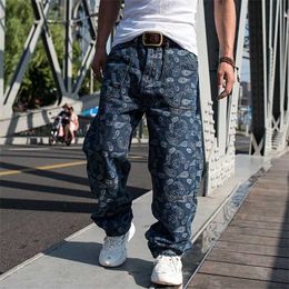 Trendy Men Plus Size Jeans Loose Baggy Casual Denim Pants Straight Trousers Hiphop Harem Streetwear Clothing 211111