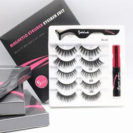 Makeup Magnetic Eyelash5 Pairs Mink False Eyelashes Set mixed Styles Liquid Eyeliner with Tweezer High quality