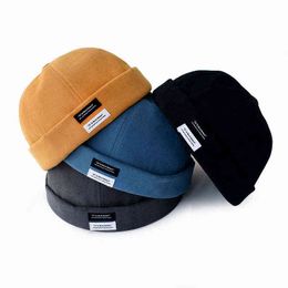 SEFRTPHT Men Women Retro Dome Melon Brimless Beanie Cap Unisex Skullcap Sailor Cotton Mechanic Simple Elastic Panels Docker Hat Y21111