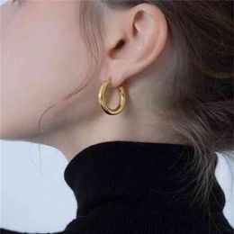 -Aret de Moda 2021 Mode Trendy Ins Nichtlauf Schmuck Titanstahl Dicke Röhrenreifen Ohrringe für Frauen