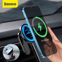 Baseus Fast Charging Magnetic Wireless Charger Metal Smartphone Holder for i 12 Car Phone Mount