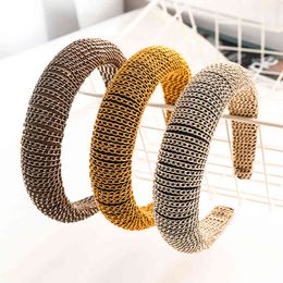 2021 Metal Chain Winding Headbands for Women Sponge band Bezel Hoop Europe Female Fashion Hair Accessories