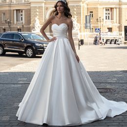 -Simples vestidos de noiva 2022 uma linha ruffle sweeheart vestidos de noiva pequeno trem branco marfim formal igreja country festa vestido