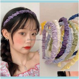 Headbands Jewellery Jewelry1Pc Korean Version Wild Satin Folds Headband Sweet Temperament Aessories Headwear Hair Tie Cloth Handmade Head Hoop