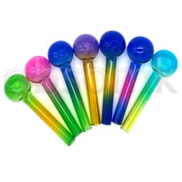 QBsomk Colorful cheap mini 10cm Rainbow glass oil burner pipe thick pyrex Straight glass oil tube pipes for smoking