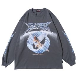 Women Long Sleeve Retro Graphic Tees Top Angel Shirt Clothes Oversized T Shirt Women Clothing Fashion Spring Streetwear 210322