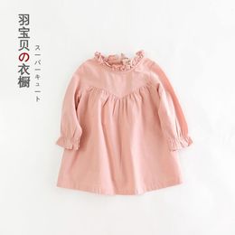 2020 NEW Autumn Quality Long-sleeved Cotton Children Sweet Solid Color Baby Children Kids Girls Dress Q0716