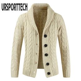 Cardigan Sweater Men Thick Slim Fit Coat Jumpers Knitwear High Quality Autumn Korean Style Casual Mens s 211221