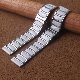 Watch Bands Watchband White Ceramic WITH Stainless Steel Strap Band Bracelet 20mm 22mm Pure High Quality Watches Accessories For Mens