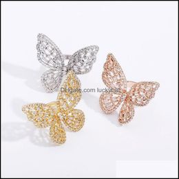 Band Jewelrybutterfly Luxury Bling Zircon Women Fashion Adjustable Gold Sier Colour Hollow Out Butterfly Hip Hop Rings Drop Delivery 2021 4Zf