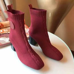 Classic socks boots designer autumn and winter shoes knitted stretch boots sexy black red female high heels casual size 34-40