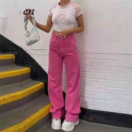 European and American fashion women's candy color high waist jeans y2k slim retro wide leg trousers 210809