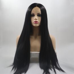 80cm Long Straight Synthetic Lace Front Wig Simulation Human Hair wigs Black Colour perruques de cheveux humains For Women FY259