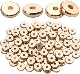 100pcs 8mm Flat Round Rondelle Loose Disc Beads Metal Spacers for DIY Bracelet Jewellery Making Supplies Gold
