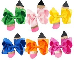 Children Bow Hairpin Back to school season baby girls pencil Hair Accessories popular kids Bow Barrettes 4.5 inches