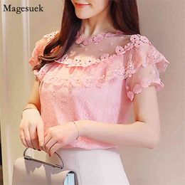 Fashion White Blouse Women Short Sleeve Splicing Lace Shirt Tops Female Floral Casual Blouses Summer Clothes Blusas 0051 210512