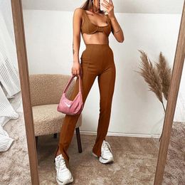 Summer Sexy Women Set With Split Pants Bra Ladies Fitness Tracksuit Camis Tank Crop Top And Legging Matching Fashion Casual 210518