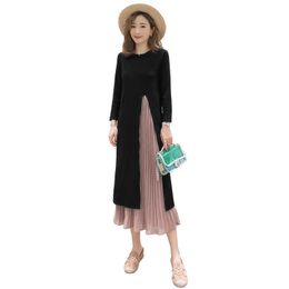 Autumn Maternity Lactation Dress Long-sleeved Nursing Clothes Chiffon Stitched Postpartum Women Breastfeeding Dress