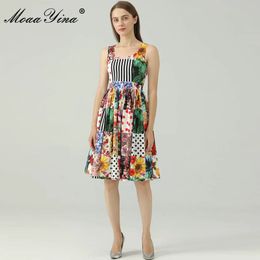 Designer Summer Vacation Dress Women's Fashion Matching Flower Print Sleeveless Bohemia Party Knee-Length 210524