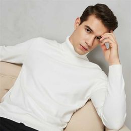 8 cores branco camisola de gola alta homens outono inverno grosso quente fino ajuste pulôver camisola de malha masculina roupas de marca 220108