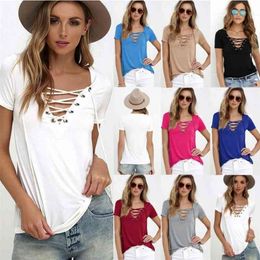 Women Sexy V Neck Hollow Out Top Tees Casual Basic Female T-shirt Plus Size 4XL 5XL Summer Oversize T Shirt For Women Clothing 210324