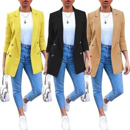 Plus Size Autumn Fashion Office Lady Solid Colour Blazer Long Sleeve Suit Jacket Boyfriend Blazers X0721