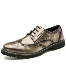 Mens High Quality Silver PU Hollow Lace Classic Brogue Shoes Retro Fashion Trend All-match Business Casual Shoes 5KE020