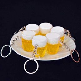 2x Unisex Fashion Resin Beer Cups 4*3cm Simulation food Handicraft Key chain Key Rings G1019