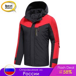 Men Spring Autumn Outdoor Warm Casual Hooded Jacket Coat Brand Outfits Waterproof Thick Cotton Classic Jackets 4XL 211008
