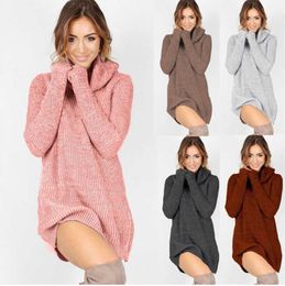 Autumn Spring Winter Women Casual Turtleneck Pullover Long Knitted Oversize Long Sleeve Thin Sweaters Dresses dress for women Y1006