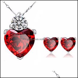 Earrings & Necklace Jewellery Sets Red Heart Crystal Pendant Sweet Set For Wedding Collections Anniversary Design Drop Delivery 2021 Sxdud