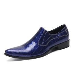 classic blue genuine leather slip on shoes men wedding dress Casuales crocodile office loafers elevator unit mens zapatos hombre