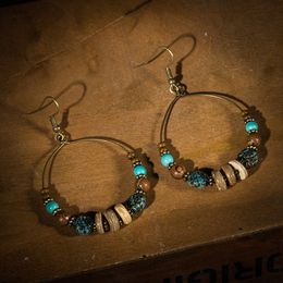 Women Resin Wooden Beads Drop Earrings Vintage Round Shape Dangle Jewelry