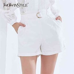 Loose Wide Leg Short For Women High Waist Sashes Solid Minimalist Casual Shorts Female Summer Fashion Clothing 210521