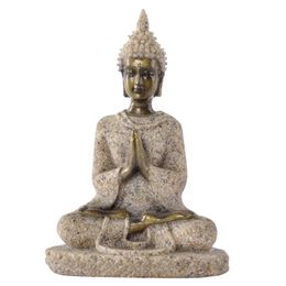 1 Pcs High Quality Buddha Statue Nature Sandstone Thailand Sculpture Hindu Fengshui Figurine Meditation Mini Home Decor 211105