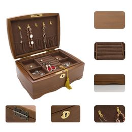 jewellery box with lock Canada - Jewelry Pouches, Bags Luxury Retro Wooden Organizer Box With Lock Double Layer Jewellery Storage Cases Women Rings Necklace Gift Boxes
