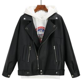 Arrival Women Autumn Winter Leather Jacket Oversized Boyfriend Korean Style Female Faux Coat Outwear Black Bike 211118